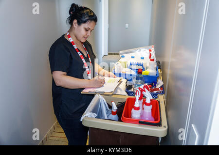 Buenos Aires Argentina,Palermo,Dazzler Polo,hotel,housekeeper housekeeping cleaning,maid,cleaning cart,job,work,Hispanic,woman female women,working,Hi Stock Photo