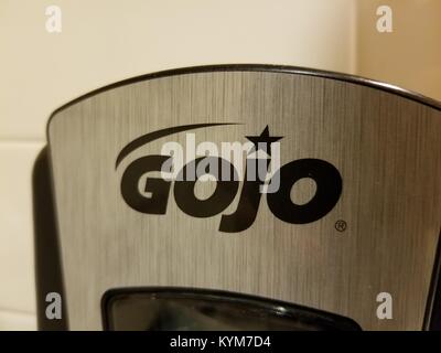 Close-up of logo for Gojo, a commercial brand of Purell soap and hand sanitizing products, in Walnut Creek, California, September 28, 2017. () Stock Photo