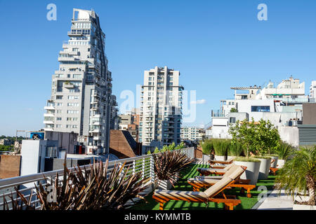 Buenos Aires Argentina,Palermo,Dazzler Polo,hotel,rooftop terrace,city skyline cityscape,view,apartment building,architecture,lounge chair,railing,pla Stock Photo