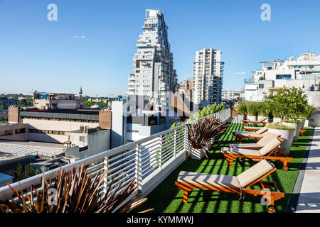 Buenos Aires Argentina,Palermo,Dazzler Polo,hotel,rooftop terrace,city skyline,view,apartment building,architecture,lounge chair,railing,planter,Hispa Stock Photo