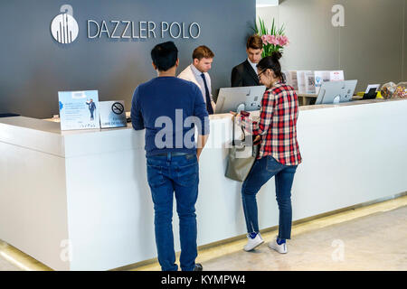 Buenos Aires Argentina,Palermo,Dazzler Polo,hotel,lobby,front-desk,clerk,adult adults man men male,woman women female lady,couple,guest,Hispanic Latin Stock Photo