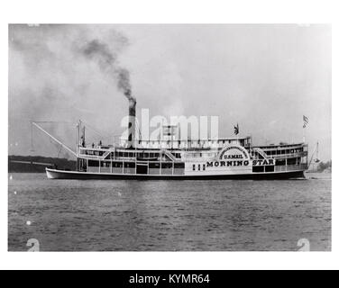 A historical illustration of the steamboat *Morning Star*, a riverboat used for mail transport across the commons, photographed by the Smithsonian Institution. Stock Photo