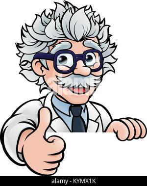 Scientist Cartoon Character Sign Thumbs Up Stock Vector
