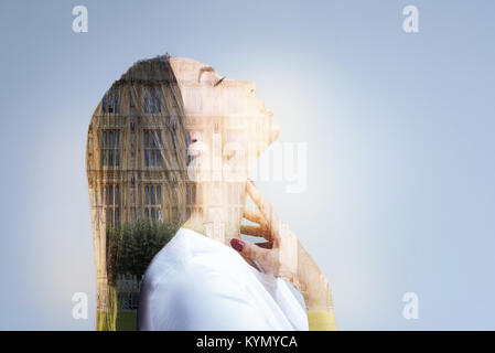 Calm beautiful woman inspired by architecture Stock Photo