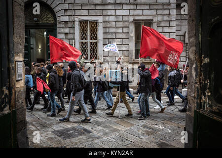 On the occasion of the convocation of the Minister General of the School-Work Alternation in Rome by the Minister Fedeli, with the aim of making a balance of the first three years, students from all over Italy took to the streets to protest against what is considered a useless scholastic business model. (Italy, Naples, December 15th, 2017)  Where: Naples, Campania, Italy When: 15 Dec 2017 Credit: IPA/WENN.com  **Only available for publication in UK, USA, Germany, Austria, Switzerland** Stock Photo