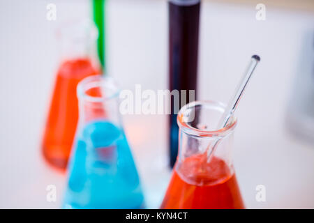Erlenmeyer flask in school science lab for experiments Stock Photo