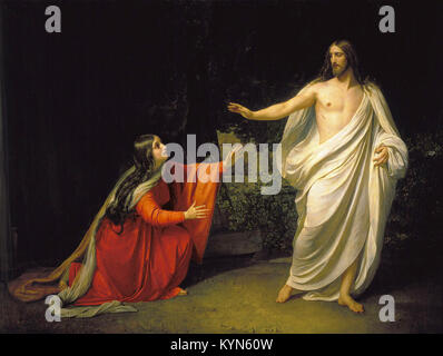 Jesus appearing to Mary Magdalene. Saint Mary Magdalene, Jewish woman who traveled with Jesus as one of his followers by Alexander Andreyevich Ivanov Stock Photo