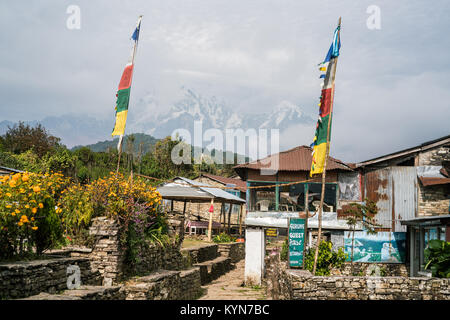 street of the village Pothana, Nepal, Asia. Annapurna base camp trek Stock Photo