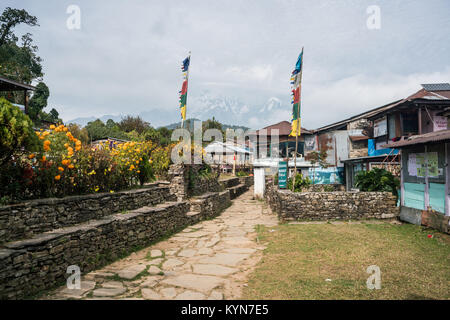 street of the village Pothana, Nepal, Asia. Annapurna base camp trek Stock Photo