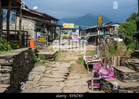 street of the village Pothana, Nepal, Asia. Annapurna base camp trek Stock Photo