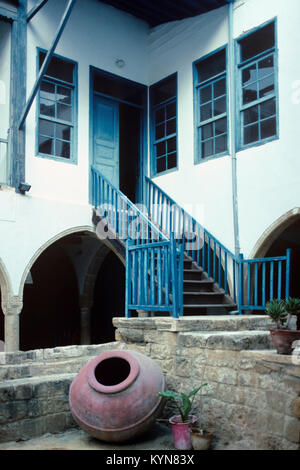 Inner Courtyard and Staircase of the Dervish Pasha Mansion (1801) an Ottoman Era Town House, now an Ethnographic Museum, in the Arab Ahmet District of Nicosia, North Nicosia or Lefkosa, Northern Cyprus Stock Photo