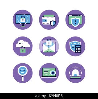 Information security, data protection - set of flat design style icons Stock Vector