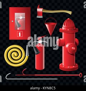 Firefighting equipment - set of realistic vector isolated objects Stock Vector