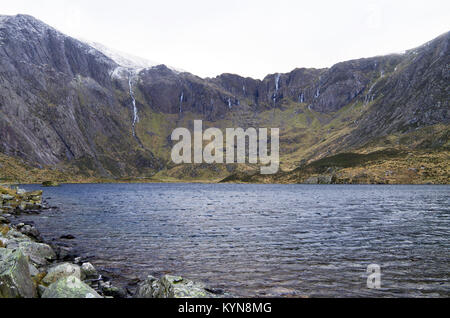 Cwm Idwal (a cirque or corrie) is in the Glyder Range of the Snowdonia ...