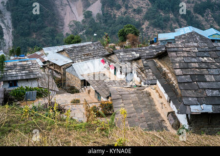 Local people in the mountain village, Annapurna national park, Nepal, Asia. Stock Photo