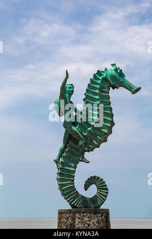 View at Boy on the Seahorse sculpture in Puerto Vallarta in Mexico. Stock Photo