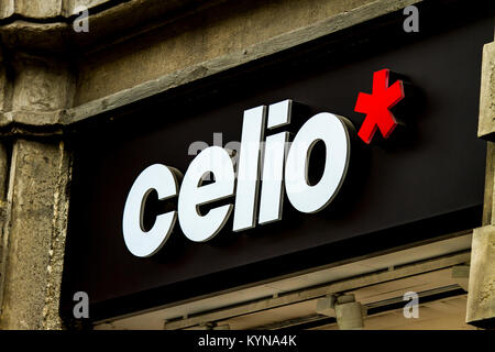 MILAN, ITALY - APRIL 28, 2017: Detail of Celio store in Milan, Italy. Celio is french men clothing retailer founded at 1978 in Paris, France. Stock Photo