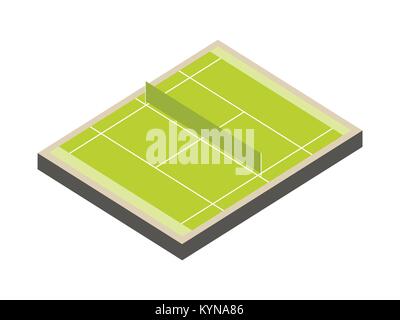 Tennis court isometric isolated on white background. A field with markup. Green lawn. Vector illustration Stock Vector