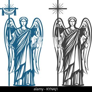 Angel, Archangel with wings. Bible, religion, belief, worship concept. Vintage sketch vector illustration Stock Vector
