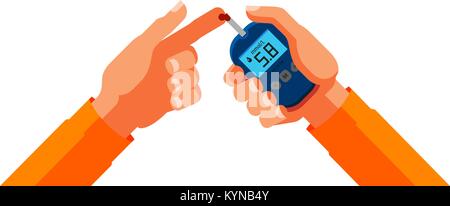 Diabetes, blood glucose test. Medicine, health concept. Cartoon vector illustration Stock Vector