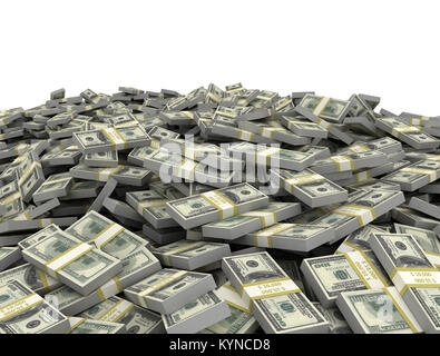 Big pile of us dollars isolated on white background. Cash finance business concept Stock Photo