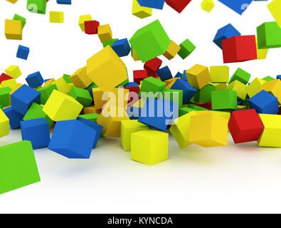 Falling multi color boxes on white background Stock Photo