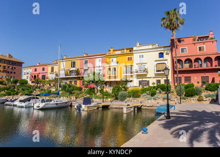 Colorful houses of Port Saplaya in Valencia, Spain Stock Photo