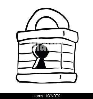 lock black and white cartoon illustration isolated on white Stock Photo
