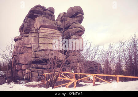 Cuckoo Rocks formation (Kukulcze Skaly) in Karkonosze National Park, color toned picture, Poland. Stock Photo