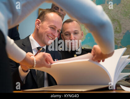 Expedition 52 flight engineers Sergey Ryazanskiy (Roscosmos) and Randy Bresnik (NASA) signed the Yuri Gagarin Memorial Working Study at the Gagarin Cosmonaut Training Center in Star City, Russia, commemorating Gagarin's last working session before his final training flight. Stock Photo