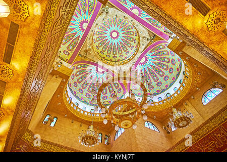 SHARM EL SHEIKH, EGYPT- DECEMBER 15, 2017: Panorama of the scenic cupola of Al Sahaba mosque, it's consists of many semi-domes and decorated with pain