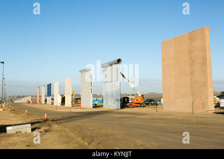 Ground views of different Border Wall Prototypes as they take shape during the Wall Prototype Construction Project near the Otay Mesa Port of Entry.  Photo by: Mani Albrecht Stock Photo