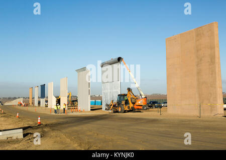 Ground views of different Border Wall Prototypes as they take shape during the Wall Prototype Construction Project near the Otay Mesa Port of Entry.  Photo by: Mani Albrecht Stock Photo