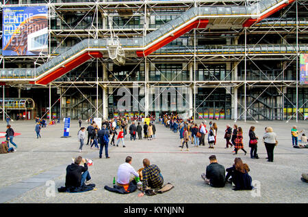 Paris, France. Place George Pompidou in front of Centre Pompidou in Beaubourg Stock Photo