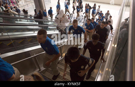 Explorers attending the National Law Enforcement Exploring Leadership Academy are given a tour of U.S. Customs and Border Protection, Office of Field Operations, activities at Dulles International Airport in Dulles, Va., July 25, 2017. U.S. Customs and Border Protection photo by Glenn Fawcett Stock Photo