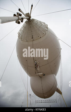 Eagle Pass, TX - The Tethered Aerostat Radar System (TARS) is low-level airborne ground surveillance system that uses aerostats (moored balloons) as radar platforms.  U.S. Customs and Border Protection, Air and Marine Operations use the TARS to provide persistent, long-range detection and monitoring (radar surveillance) capability for interdicting low-level air, maritime and surface smugglers and narcotics traffickers.  Photographer: Donna Burton Stock Photo