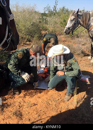 LAREDO, Texas – On September 16, 2017, Border Patrol agents assigned to the Laredo Sector Marine Unit rescued an illegal alien in south Laredo, Texas.  The subject had fallen into distress while attempting to cross the perilous Rio Grande River.  The subject was evaluated by a Border Patrol Agent certified as an Emergency Medical Technician and determined to be in good health.  The illegal alien was determined to be from the country of El Salvador.Later that same day, Border Patrol agents rescued three illegal aliens in a ranch northwest of Laredo, Texas.  The subjects had resorted to calling  Stock Photo
