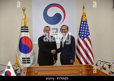 Deputy Secretary of State John Sullivan poses for a photo with South Korea Vice Foreign Minister Lim Sung-Nam  in Seoul, South Korea on October 18, 2017. Stock Photo