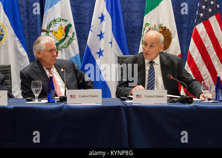 U.S. Secretary of State Rex Tillerson and U.S. Secretary of Homeland Security John Kelly meet with senior leaders at the Conference on Prosperity and Security in Central America, at Florida International University in Miami, Florida, on June 15, 2017. Secretaries Tillerson and Kelly Participate in the Senior Leaders Meeting 34483861224 o Stock Photo