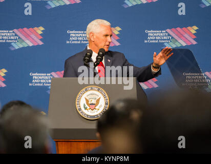 Vice President Mike Pence delivers the keynote address at the Conference on Prosperity and Security in Central America, at Florida International University in Miami, Florida, on June 15, 2017. Vice President Pence Delivers the Keynote Address at the Conference 34519075033 o Stock Photo