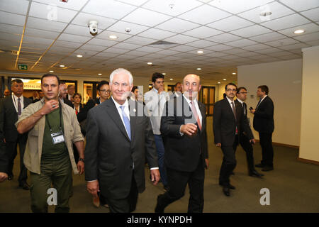 U.S. Secretary of State Rex Tillerson and Turkey’s Foreign Minister Mevlüt Çavuşoğlu depart the 22nd World Petroleum Congress in Istanbul, Turkey on July 9, 2017. Secretary Tillerson Departs the World Petroleum Congress 35825909825 o Stock Photo