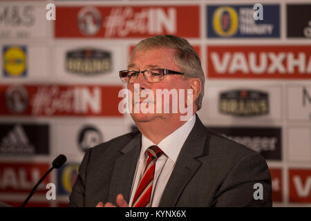 Hensol, Wales, UK, January 15th 2018. FAW president David Griffiths during a press conference unveiling Ryan Giggs as the new Wales national team manager.  Picture by Mark Hawkins Stock Photo