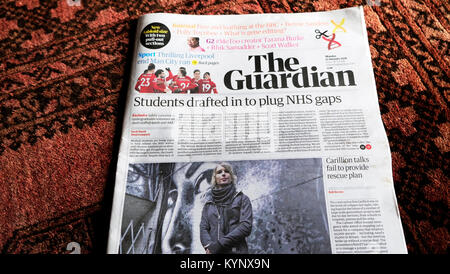 London, England UK, Monday 15 January 2018 UK Media. The Guardian newspaper today launches a smaller, simplified tabloid format of it's printed newspaper with a new logo and font entitled 'Guardian headline' along with a redesigned website for mobile, app and desktop readers. Credit: Kathy deWitt/Alamy Live News Stock Photo
