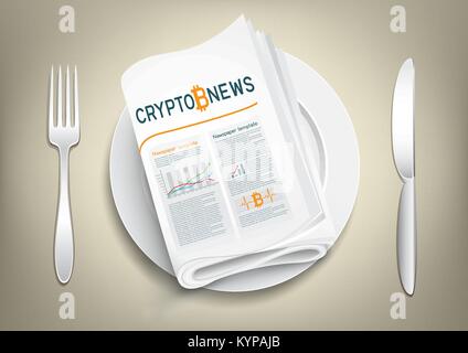 crypto currency newspaper on plate Stock Vector