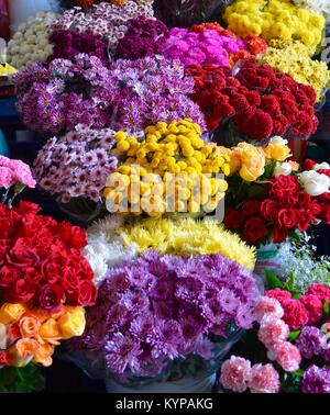 Fresh flowers at the San Pedro Market in Cusco, Peru Stock Photo