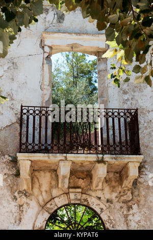 Beautiful house badly damaged by the earthquake of 1953, Assos, Cephalonia, Ionian Sea ,Greece Stock Photo