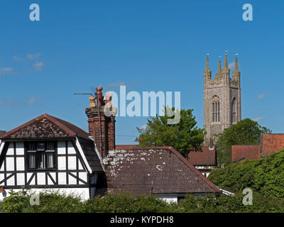 The picturesque Market Town of Bungay in the Waveney Valley, with the tower of St Mary's Church, Bungay, Suffolk, England, UK Stock Photo