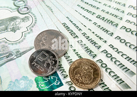 Russian rubles and notes in thousand rubles Stock Photo