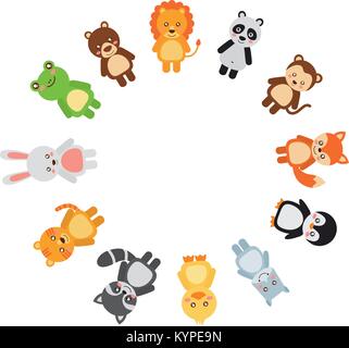 cute animals circle wildlife cartoon image Stock Vector