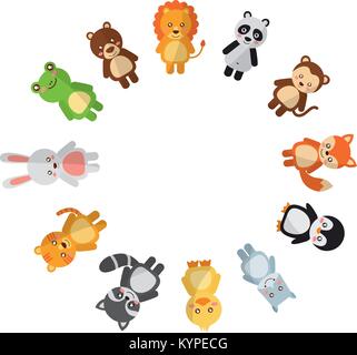 cute animals circle wildlife cartoon image Stock Vector